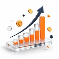 3D illustration of rising business growth chart with coins